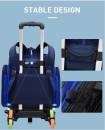 Waterproof 6 Wheel Trolley Backpack Adjustable Handle School Bag Blue